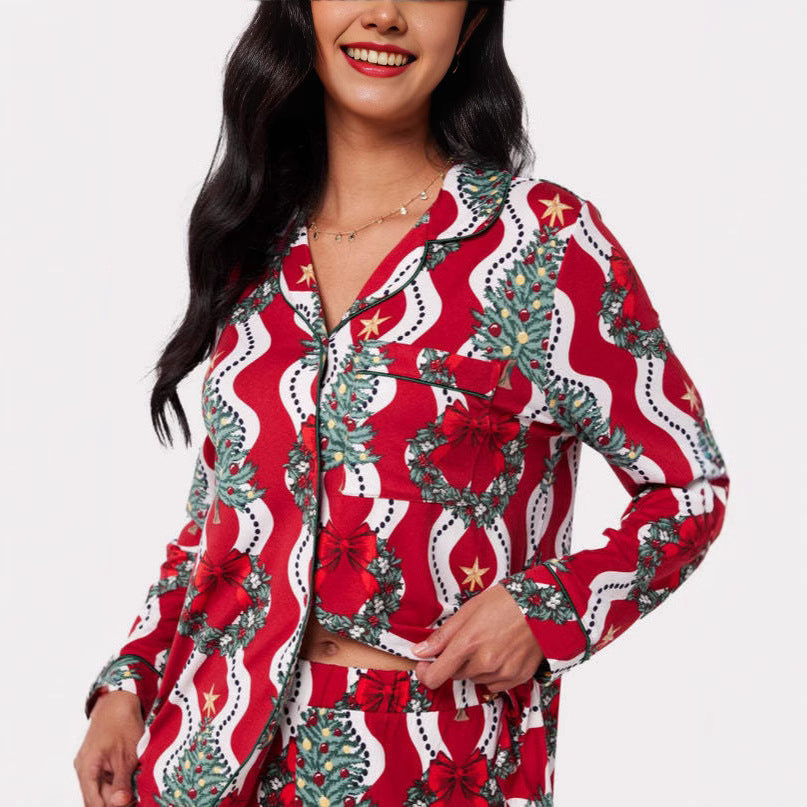 Kerstmis Stijlvolle Casual Bedrukte Kerstmisprint Huis/ Pyjama-outfit voor Dames & Meiden
