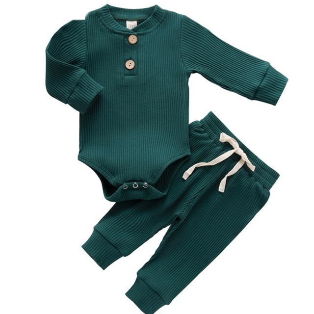Casual 2-delige Pyjamaset Effen Kleur Rompertje met Lange Mouwen & Broek met Veter voor Baby's/ Peuters