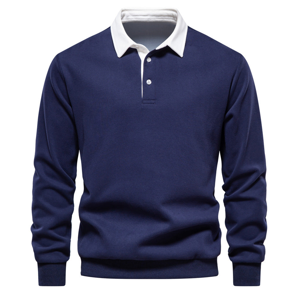 Casual Veelzijdige Revers Polosweater met Lange Mouwen en Knoopsluiting voor Heren & Jongens