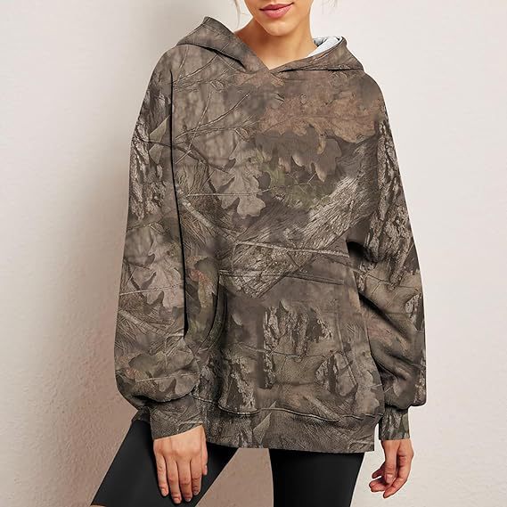 Dames Camouflage Hoodie Maple Leaf Print Oversized