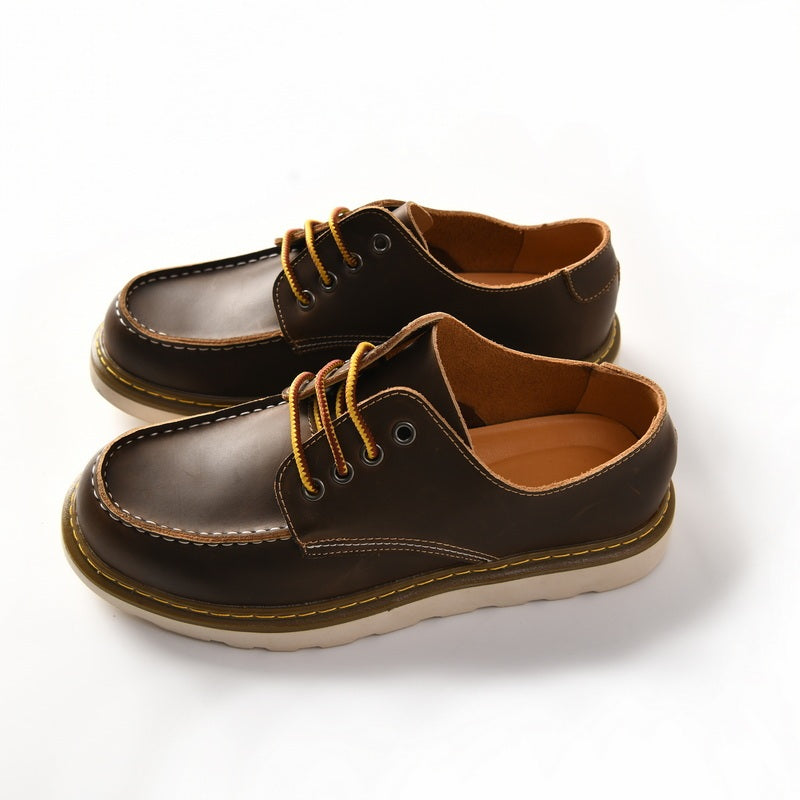 Amerikaanse Klassieke Casual/ Formele Retro Handgemaakte Platte Loafers van Echt Leer met  Ronde Neus en Vetersluiting voor Heren