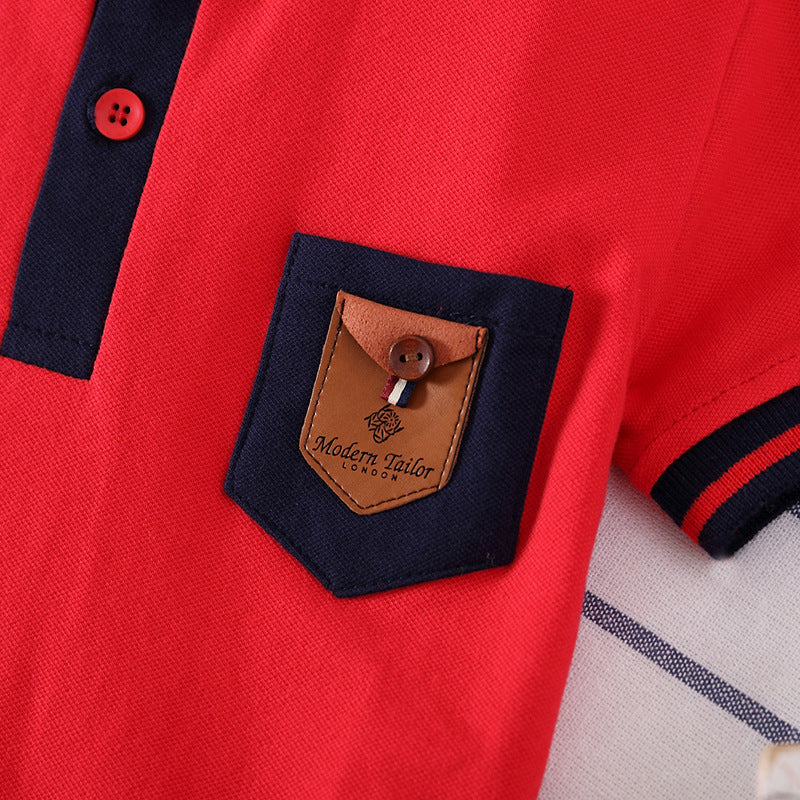 Europese Designer Ontwerp ModIeuze Casual Effen Kleur Poloshirt met Geborduurde Zak met Korte Mouwen voor Kinderen