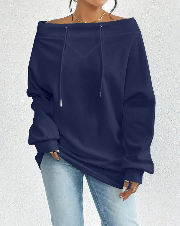 Casual Oversized Off-Shoulder Top met Trekkoord voor Dames & Plus-size