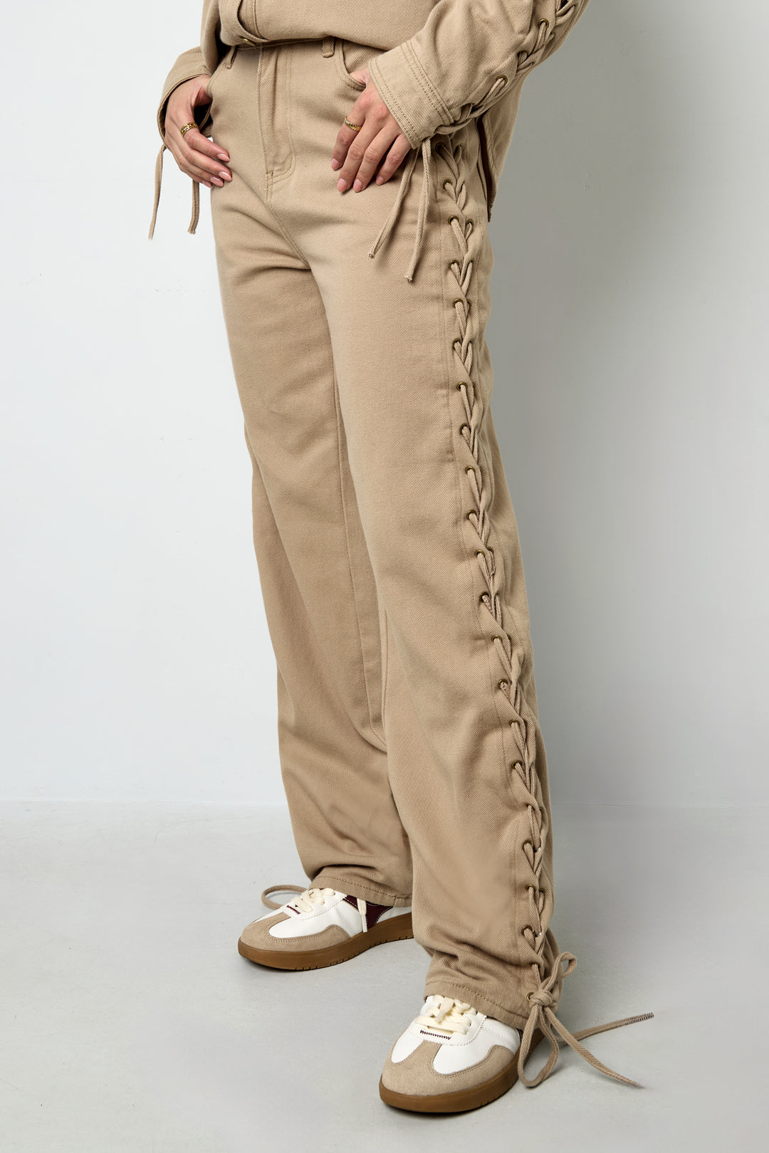 Geweven Katoen Vrouwen Rechte Broek Met Sluiting Casual