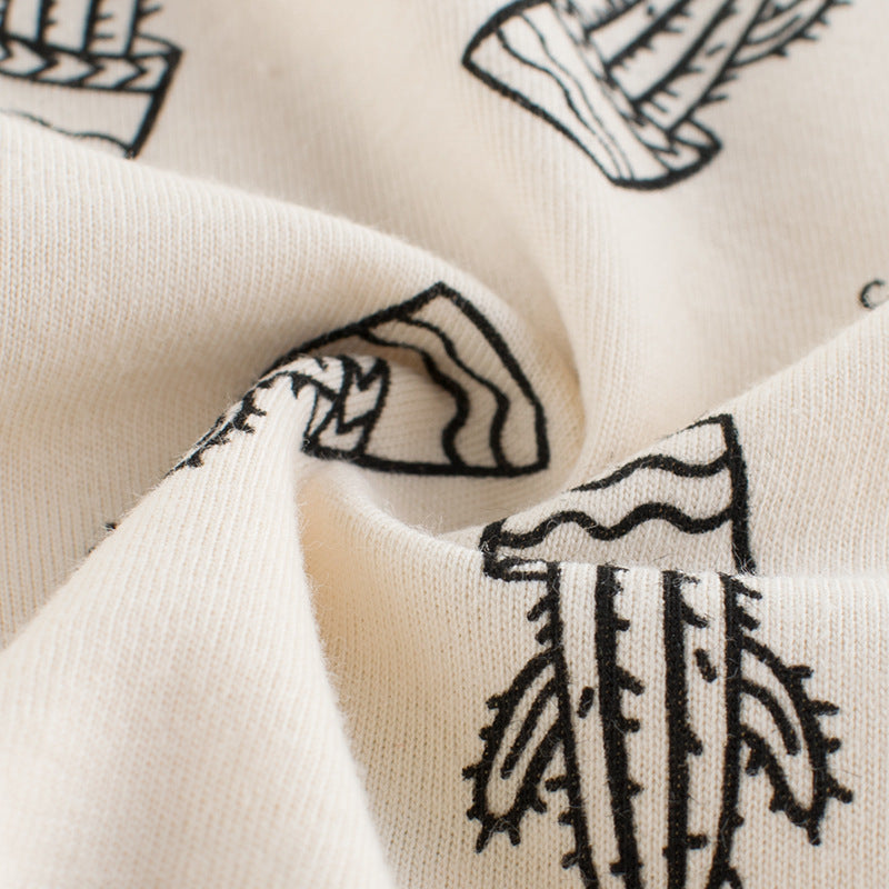 Trendy Casual Effen Kleur Korte Mouw T-shirt met Bedrukte All-over Cactusprint en Korte Mouwen voor Kinderen