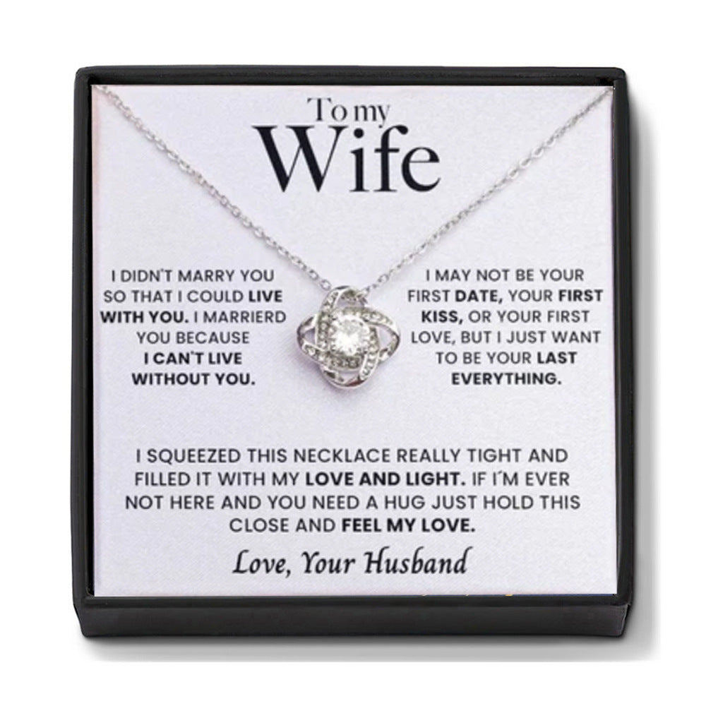Stijlvolle Modieuze Roestvrijstalen "TO MY WIFE" Halsketting en Liefdesknoop Hanger met Zirkoon en Strass-steentjes voor Dames