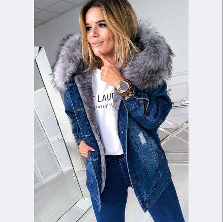 Europese Forensen Winterse Warme Oversized Spijkerjas met Bontkraag Capuchon en  Knoopsluiting voor Dames/Plus-size & Meiden