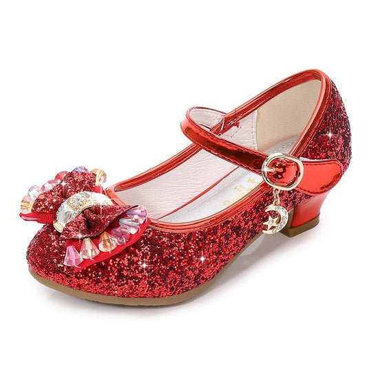 Klassieke Elegante Glitter Feestelijk/Prinsessen Lage Hak Schoenen van PU-Leer met Strass-steentjes en Klittenband voor Meisjes & Meiden