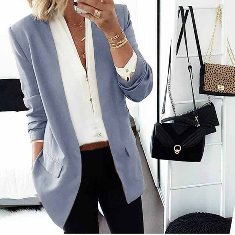 Casual Kleur Slim-Fit Blazer voor Dames & Plus-size