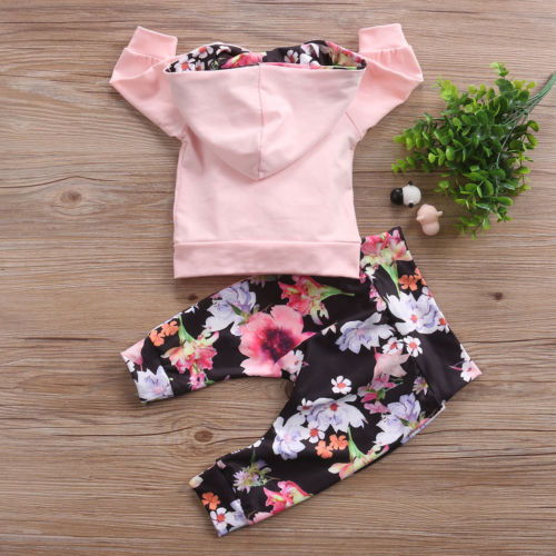 Tweedelige Set Bloemenprint Sweatshirt & Broek in Europese en Amerikaanse Stijl voor Baby's/ Peuters