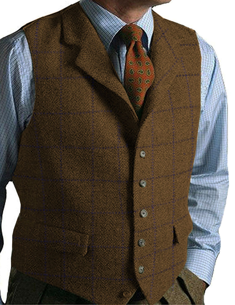 Effen Kleur Geruite Tweed Gilet voor Heren & Jongens