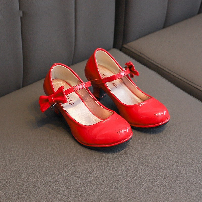 Elegante Formele/Feestelijk Effen Kleur Strik-Schoenen van PU-Leer met Hakje en Ronde Neus voor Meisjes met Strik