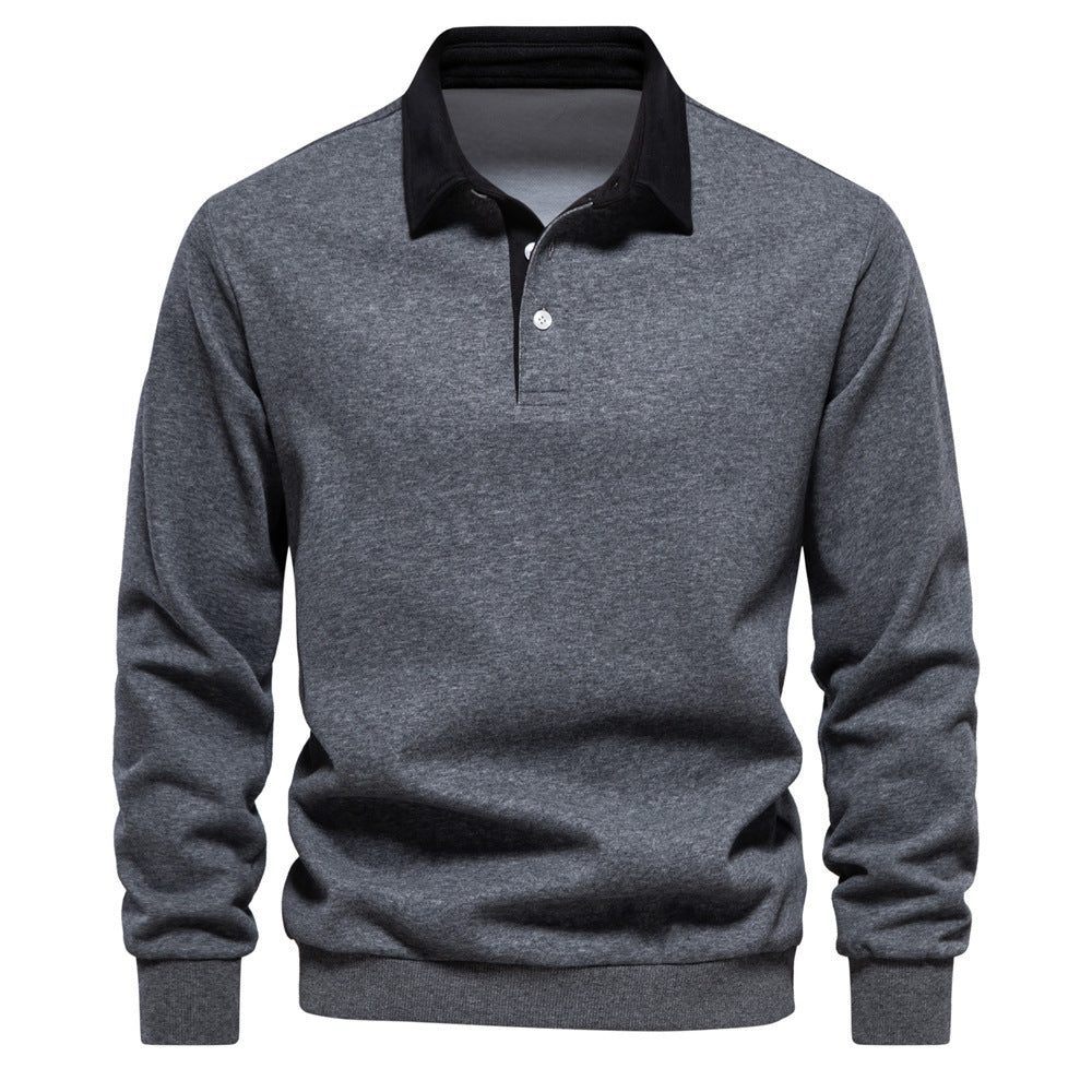 Casual Veelzijdige Revers Polosweater met Lange Mouwen en Knoopsluiting voor Heren & Jongens