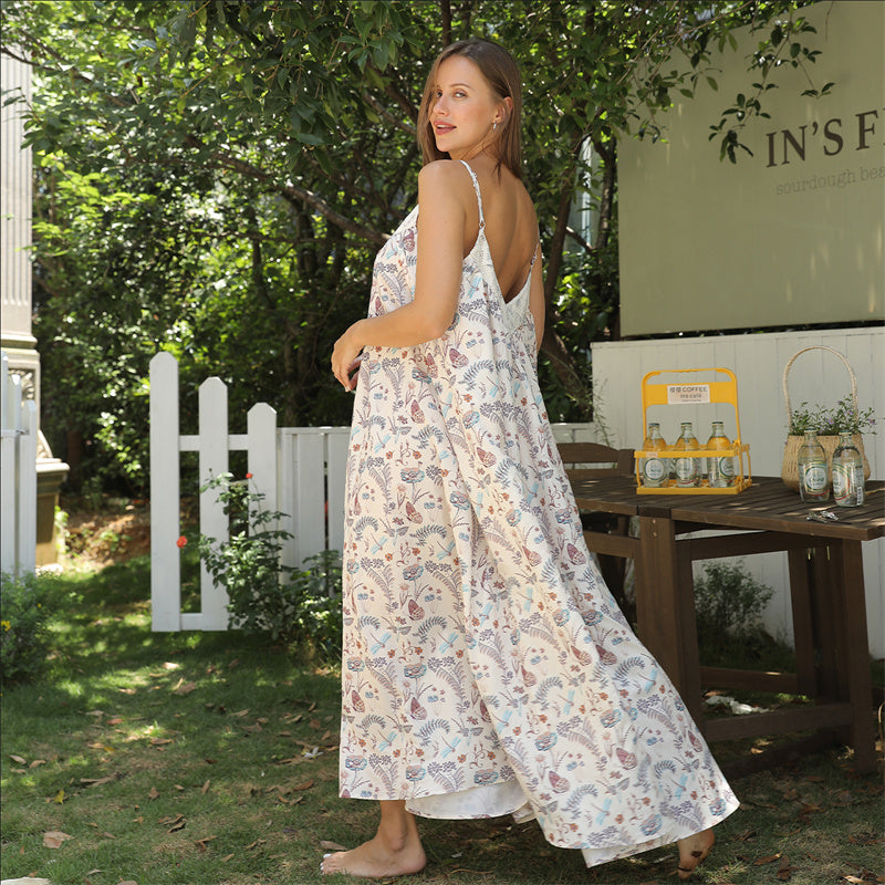 Casual Bloemenprint Maxi-jurk met Spaghetti-bandjes en V-hals voor Dames & Plus-size