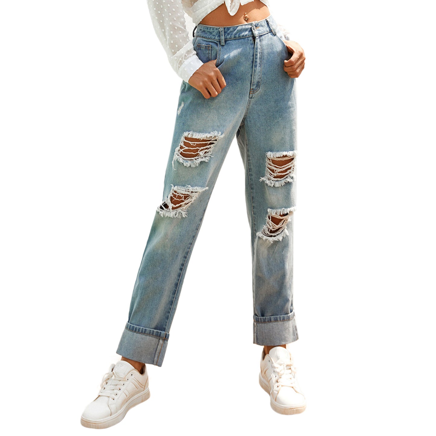 High Waist Ripped Jeans voor Dames & Meisjes