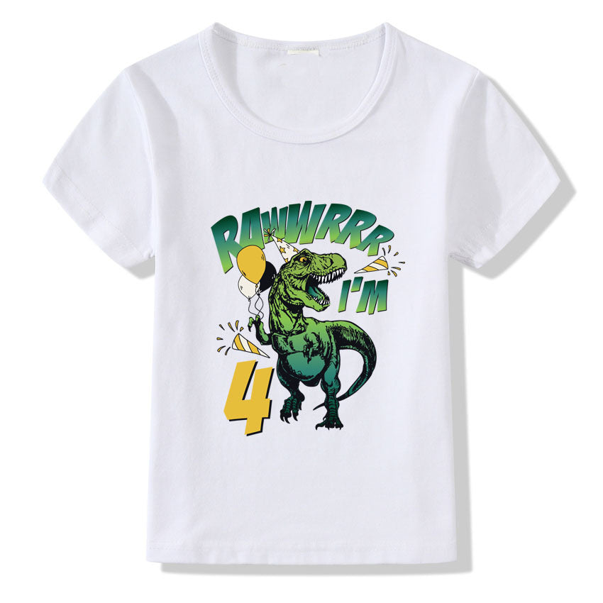 Casual Bedrukte Dino-ontwerp Verjaardag T-shirt van Cijfers 1-9 jaar met Ronde Hals en Korte Mouwen voor Kinderen