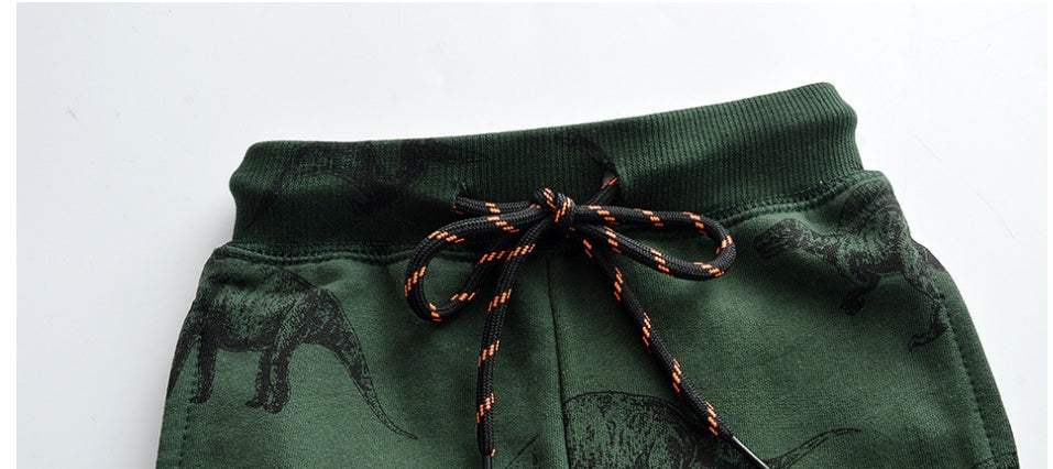 Casual Schattige Katoenen Joggingbroek met Bedrukte All-Over Dinosaurusprint en Trekkoord voor Kinderen