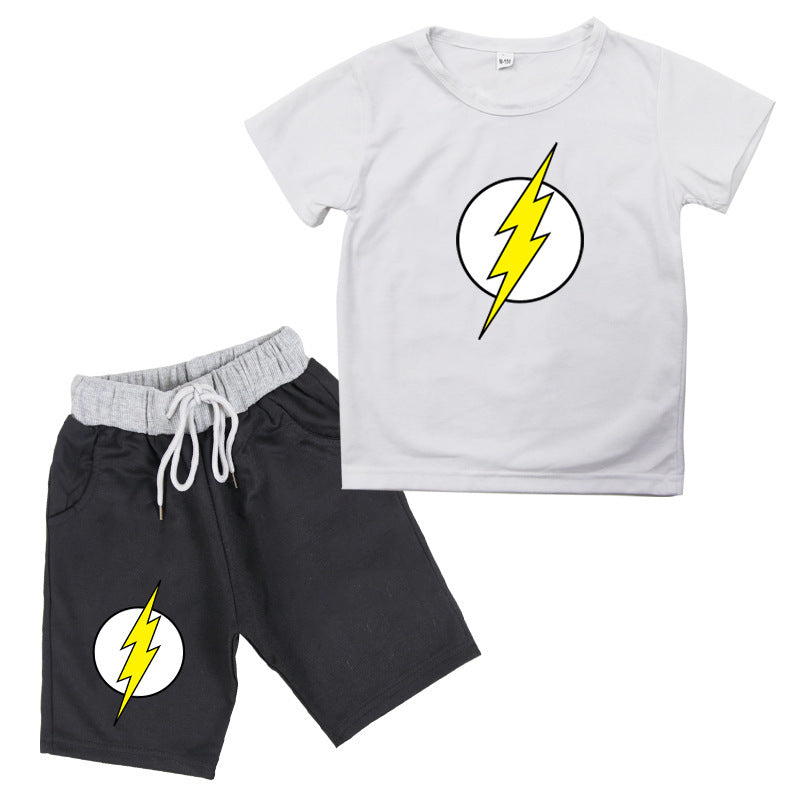 Tweedelige Set Flash Print T-shirt met Korte Mouwen &  Flash Print Shorts voor Kinderen