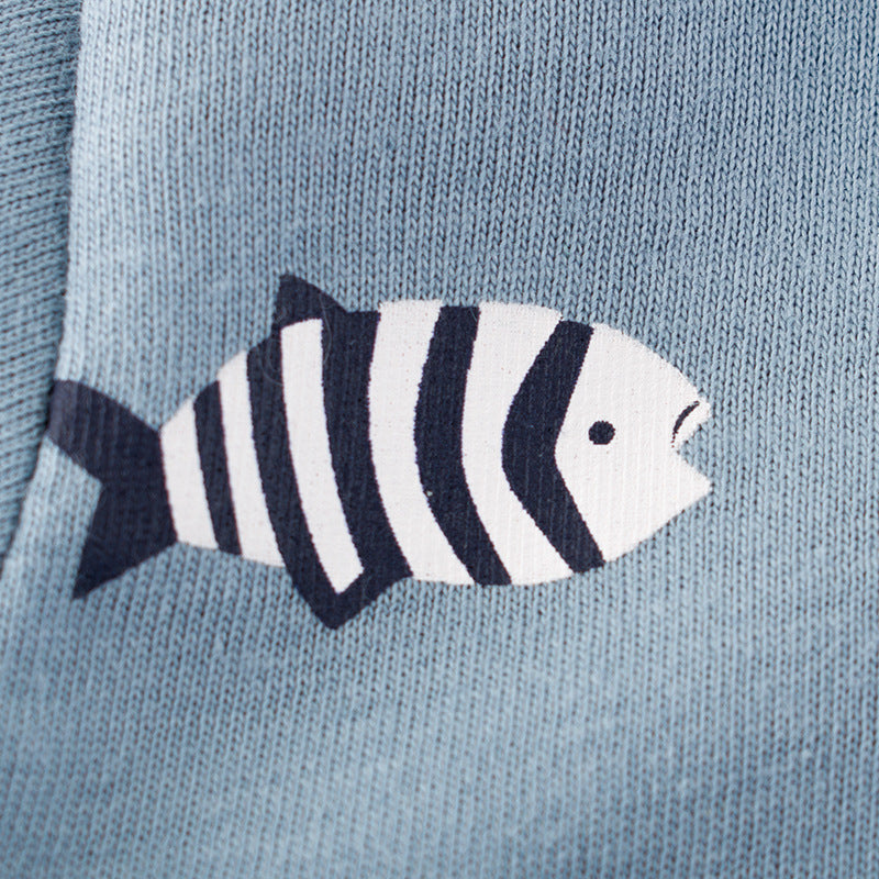 Trendy Schattige Blauwe Korte Mouw T-shirt met Bedrukte Cartoonprint en Borstzak voor Kinderen