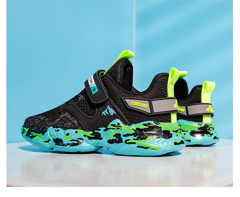 Trendy Casual Holle Vliegende Gebreide Mesh Sneakers met Camouflagepatroon en Klittenband voor Teenager