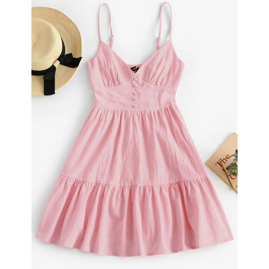 Vintage Jarreteljurk van Chiffon in Effen Kleur met V-hals voor Dames & Meiden