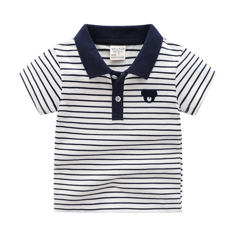 Stijlvolle Casual Gestreepte/Bedrukte Cartoon Print Revers Poloshirt met Korte Mouwen en Knoopsluiting voor Kinderen voor Kinderen