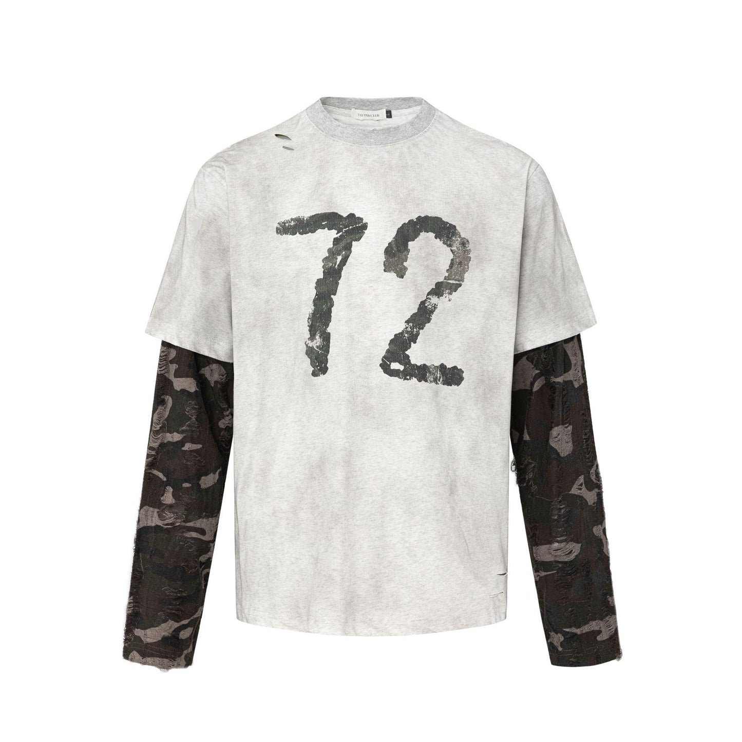 Trendy Streetfashion Tweekleurig Oversized Casual Vintage Bedrukte Letterprint T-shirt met Ronde Hals en Lange Mouwen voor Heren