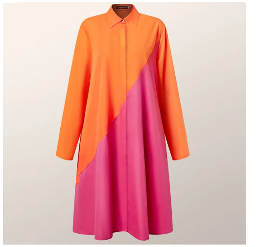 Klassieke Elegante Effen Kleur Middellange Overhemdjurk met Lange Mouwen voor Dames & Plus-size