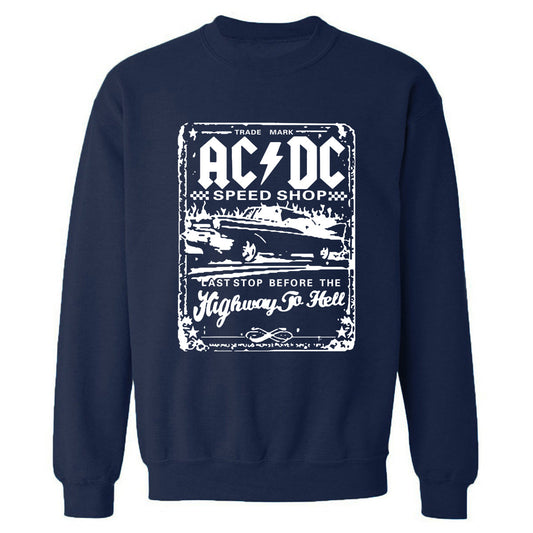 Amerikaanse Streetwear Klassieke Vintage AC/DC Print Trui met Ronde Hals voor Heren