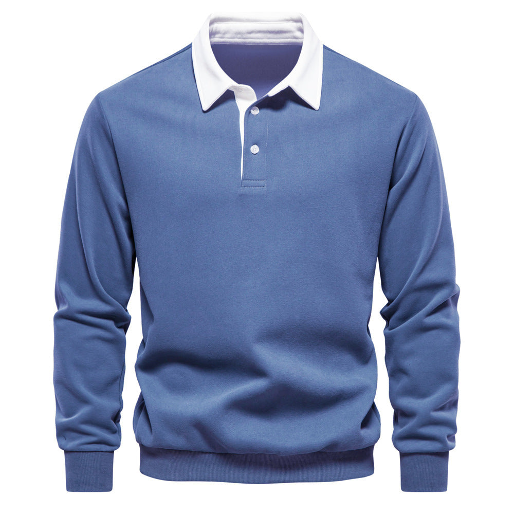Casual Veelzijdige Revers Polosweater met Lange Mouwen en Knoopsluiting voor Heren & Jongens