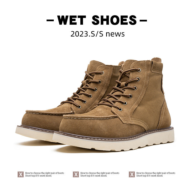 Amerikaanse Designer Vintage Effen Kleur Veterlaarzen van Echt Suède-leer voor Heren