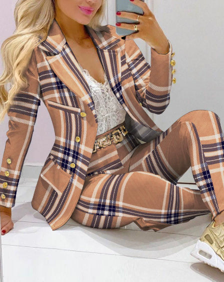 Casual Temperament Effen Kleur 2-delige Pak met / zonder Bedrukking * Blazer met Knopen & Pantalon met Trekkoord * voor Dames & Meiden