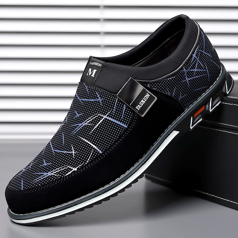 Trendy Modieuze Effen Kleur Casual Instapsneakers van PU-Leer met Geometrische Print en Ronde Neus voor Heren