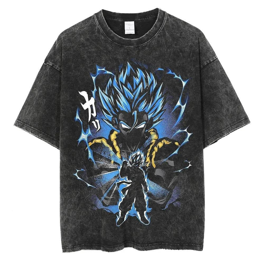 Hiphopstijl Klassieke Effen Kleur Oversized Casual Vintage Washed Cartoonprint T-shirt met Ronde Hals en Korte Mouwen voor Heren, Zwart Vintage