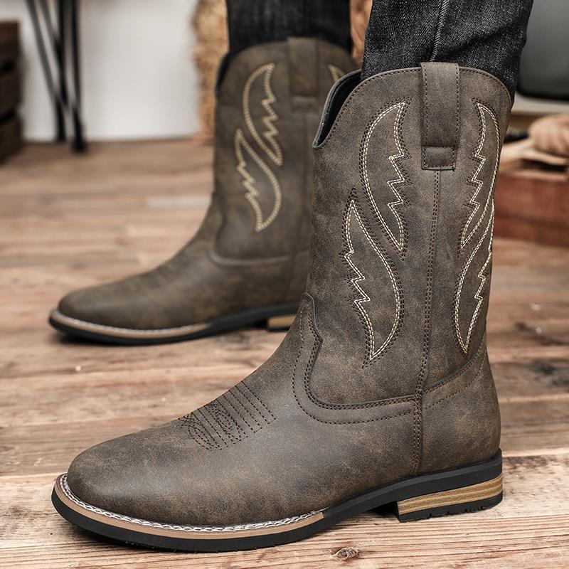Retro Winterse Western Cowboy Worker Boots van Echt Leer met Rubber Zool voor Heren