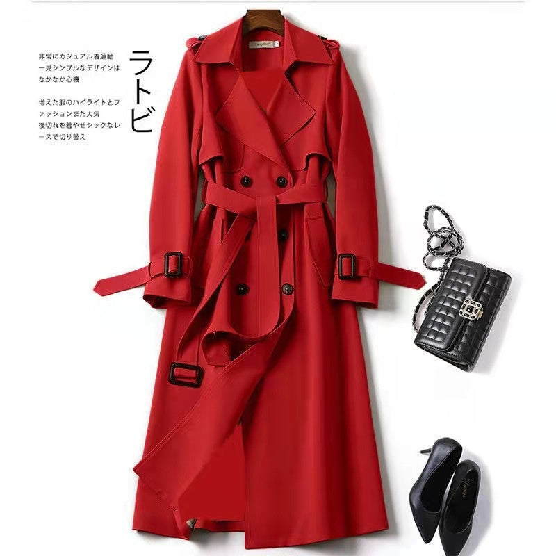Casual/Business Slanke Double Breasted Middellange Trenchcoat met Riem en Dubbel rij Knopen voor Dames & Plus-size