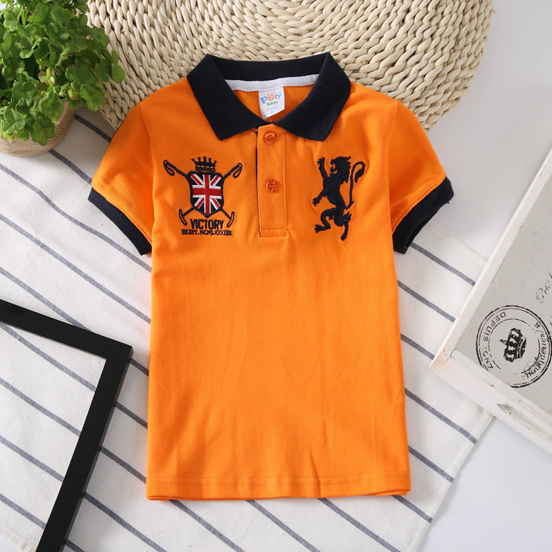 Europese Designer Ontwerp Trendy Casual Effen Kleur Revers Poloshirt met Geborduurde Embleem en Korte Mouwen voor Kids & Teenager