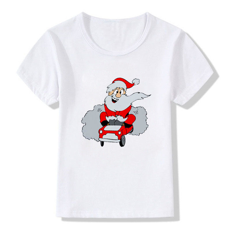 Amerikaanse Kerstmis Casual Bedrukte Schattige Cartoon Kerst T-shirt met Ronde Hals en Korte Mouwen voor Kinderen