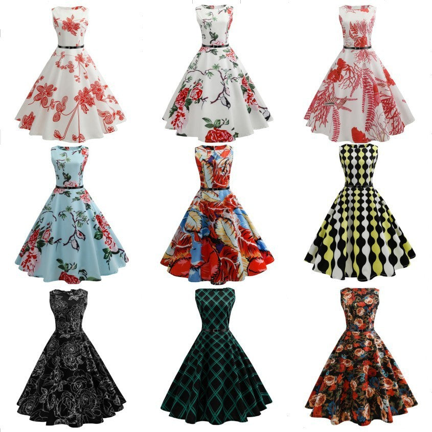 Hepburn Style Casual Vintage Mouwloze Taillejurk met Print voor Dames & Plus-size