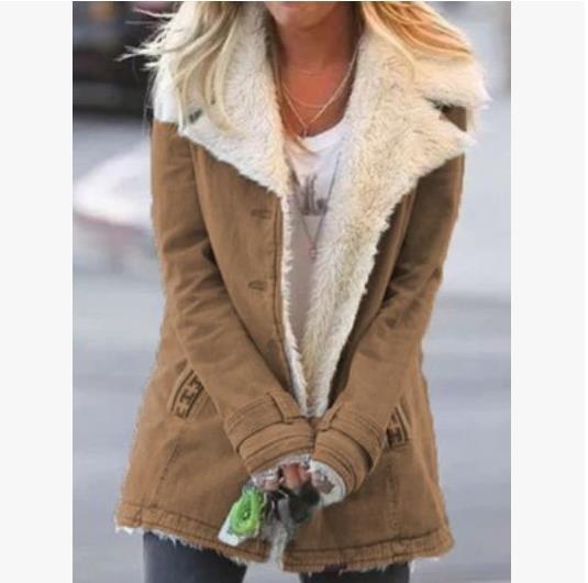 Trendy Winter Warme Revers Fleece Jas met Knoopsluiting in Europese en Amerikaanse Stijl voor Dames & Plus-size