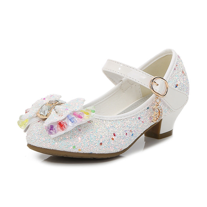 Klassieke Elegante Glitter Feestelijk/Prinsessen Lage Hak Schoenen van PU-Leer met Strass-steentjes en Klittenband voor Meisjes & Meiden