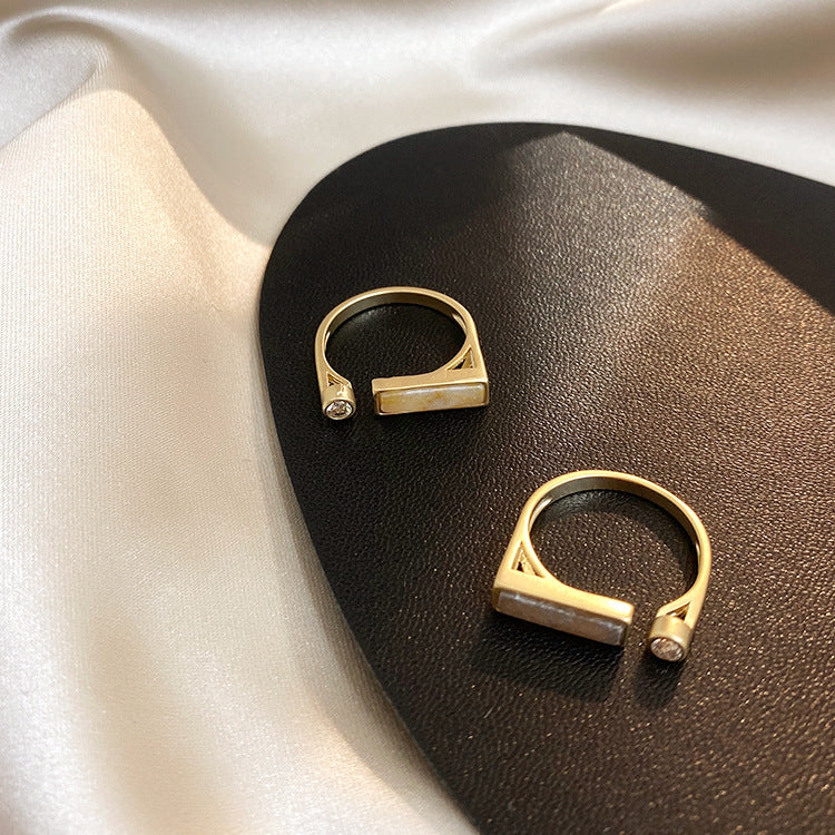 Vintage Verstelbare Ring met Rechthoek Marmeren Steen en Zirkonia Steen voor Dames