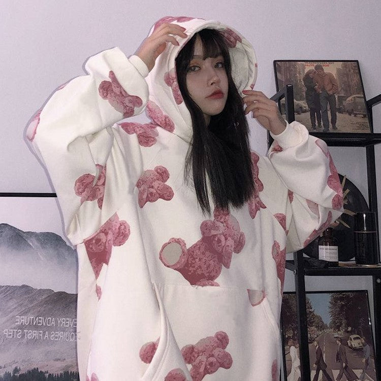 Sweatshirt met capuchon en berenprint