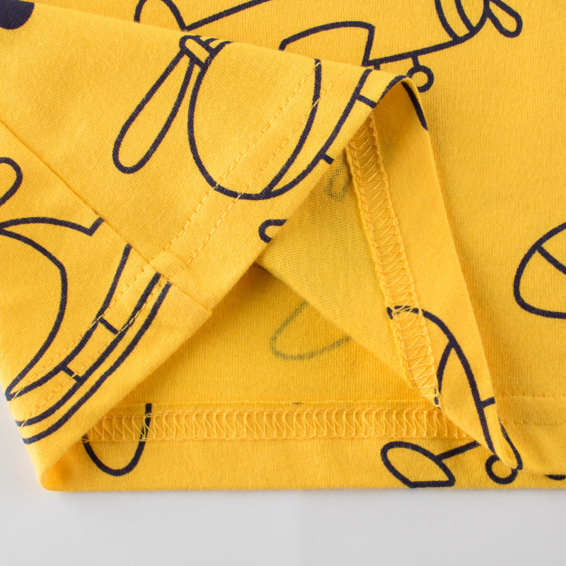 Trendy Casual Bedrukte Cartoonprint Ronde Hals Geel T-shirt met Korte Mouwen voor Kinderen