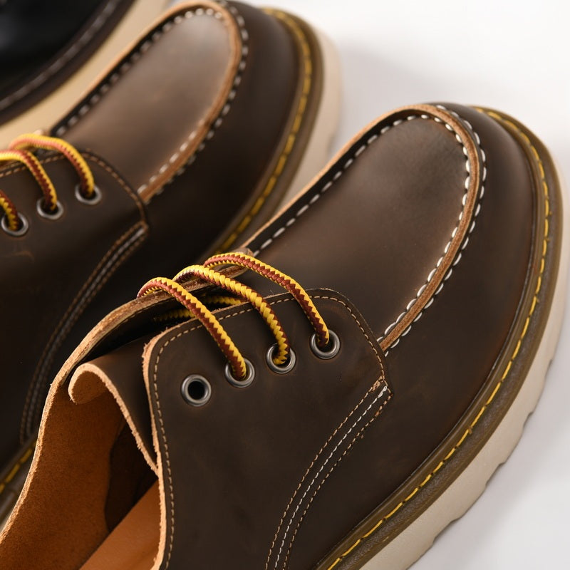 Amerikaanse Klassieke Casual/ Formele Retro Handgemaakte Platte Loafers van Echt Leer met  Ronde Neus en Vetersluiting voor Heren