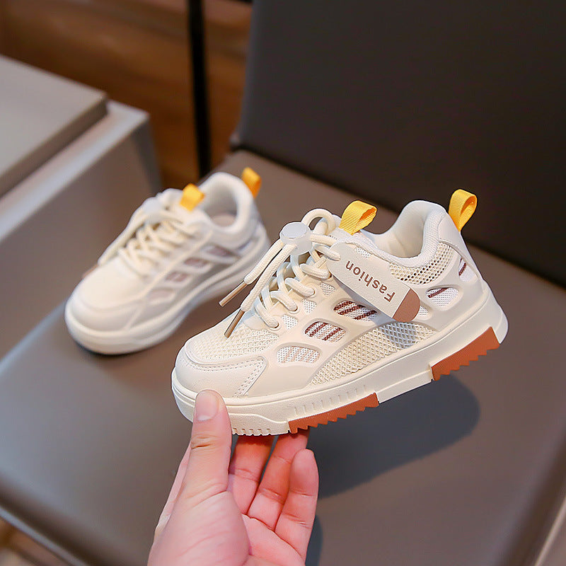 Modieuze Handbeschilderd Casual Mesh Laag Gestreepte Sportsneakers van PU-Leer met Vetersluiting voor Kids & Teenager