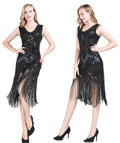Europese Vintage 20's Mouwloze Feestelijke Korte Flapperjurk met V-hals voor Dames & Plus-size