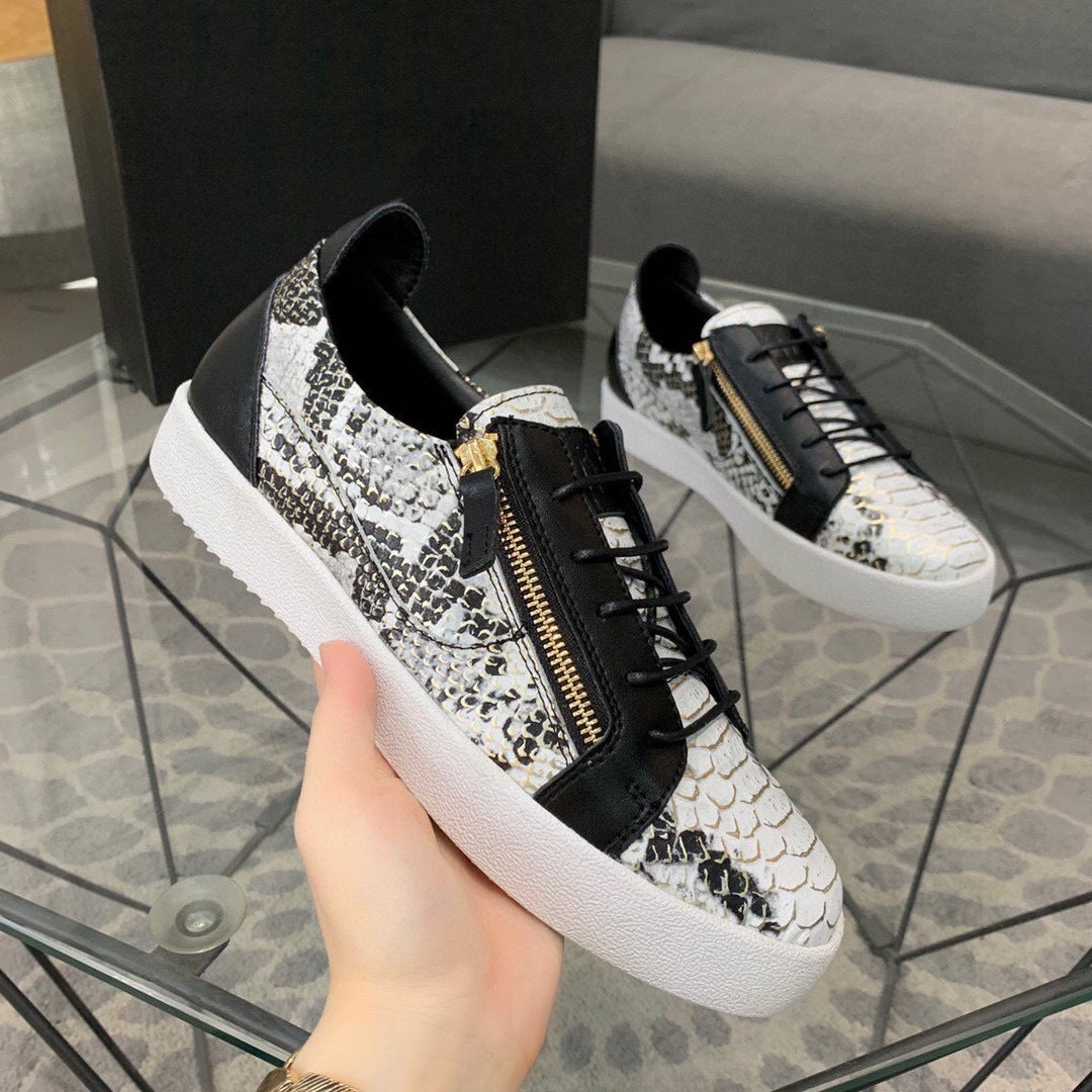 Europese Casual Comfortabele Effen Kleur Low-Top Sneakers van Echt Leer met Krokodillenpatroon en Ritssluiting voor Heren