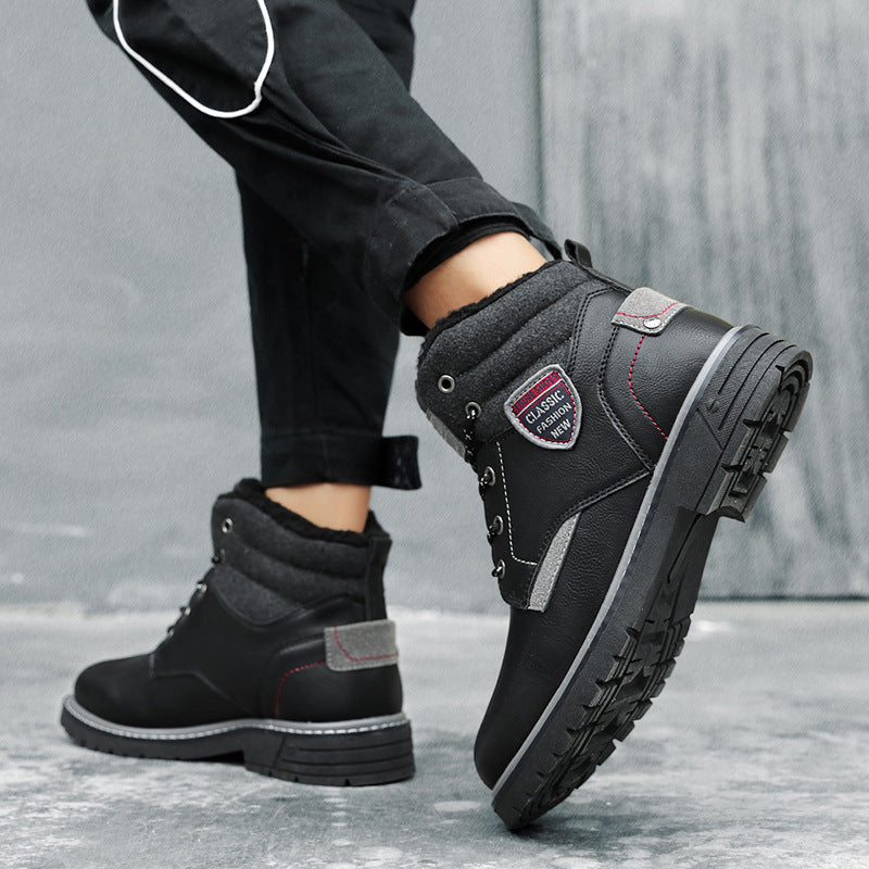 Europese Stijl Casual Outdoor Effen Kleur Bergbeklimming Sneeuwlaarzen van PU-Leer met Vertersluiting en Ronde Neus voor Heren