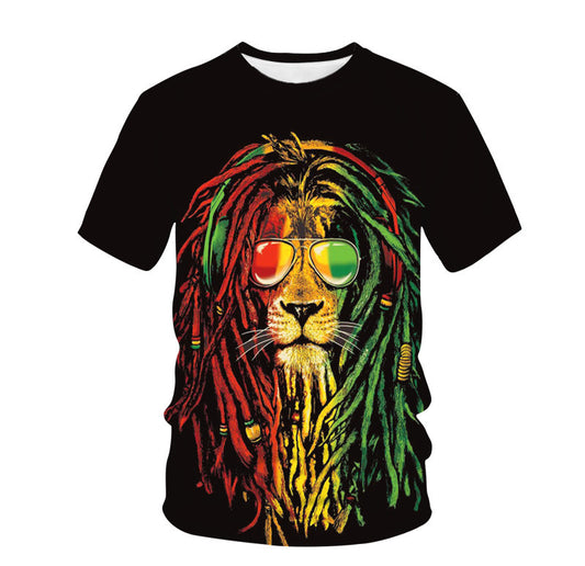 Amerikaanse Digitaal Bedrukte Dierenprint Slim-fit T-shirt met Ronde Hals en Korte Mouwen voor Heren